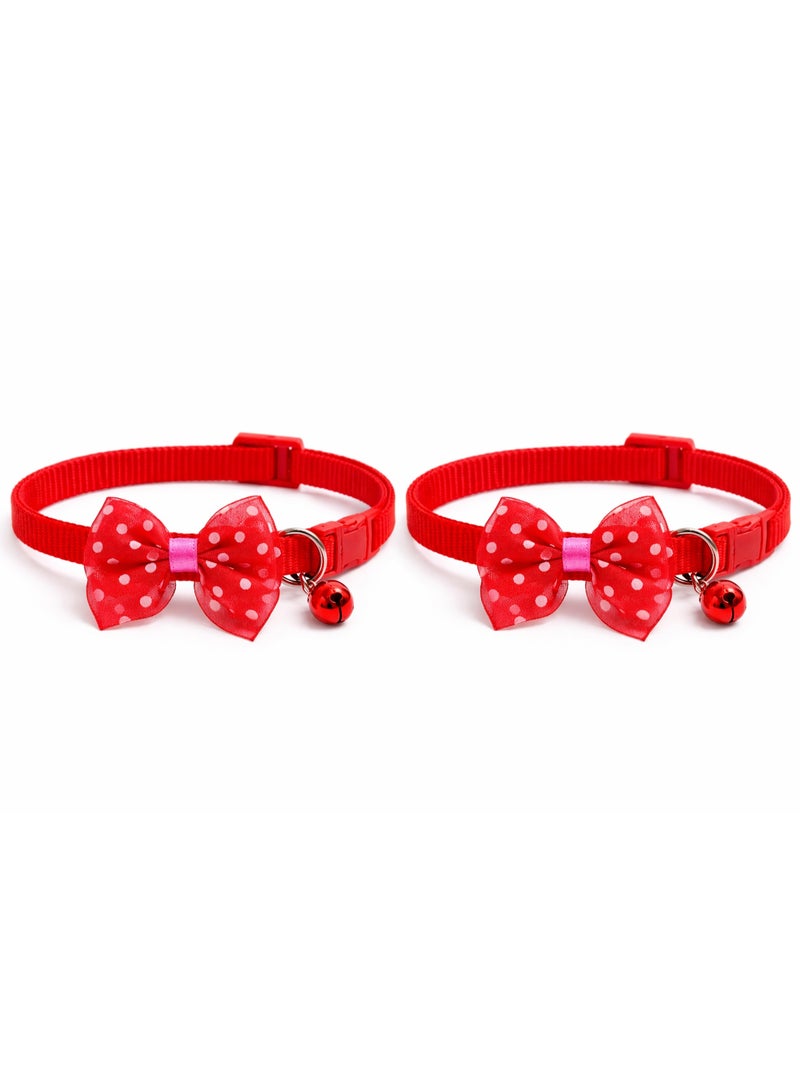 Petto 2pc-Adjustable Red Dot Print Bowknot Pet Collar with Bell – Cute Necklace for Small Dogs - Image 1